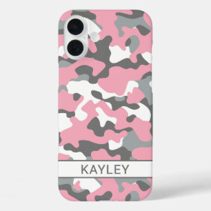 Coque Pour iPhone 16 Plus Camouflage Personnalisé Rose et Gris