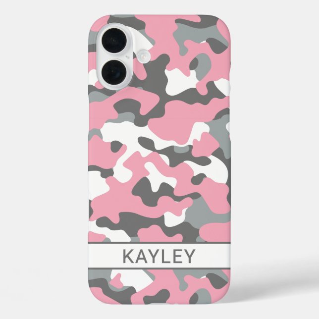 Coques Case-Mate iPhone Camouflage Personnalisé Rose et Gris (Verso)