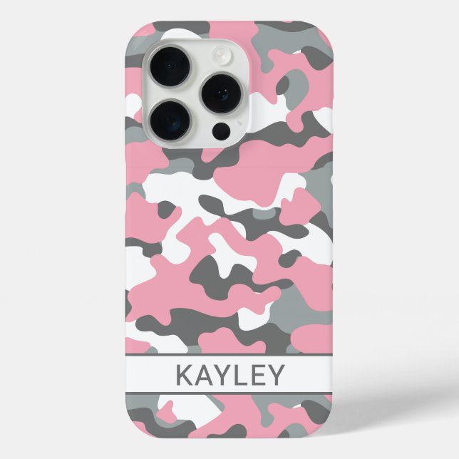 Coques Case-Mate iPhone Camouflage Personnalisé Rose et Gris (Verso)