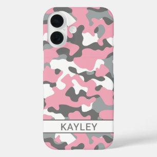 Coque Pour iPhone 16 Camouflage Personnalisé Rose et Gris