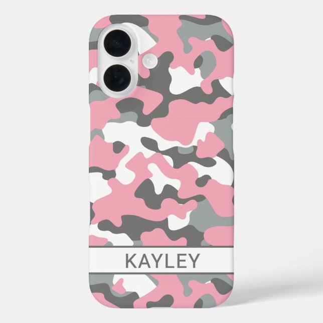 Coques Case-Mate iPhone Camouflage Personnalisé Rose et Gris (Verso)