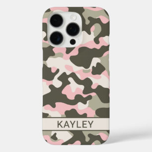 Coque iPhone 16 Pro Camouflage Personnalisé Rose et Vert