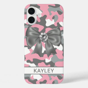 Coque Pour iPhone 16 Plus Camouflage personnalisé rose gris brillant