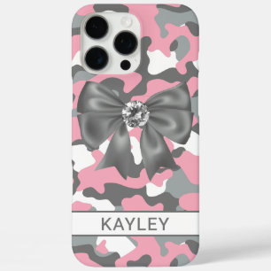 Coque iPhone 16 Pro Max Camouflage Personnalisé Rose Gris Brillante