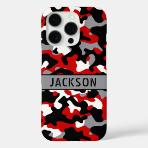 Coque iPhone 16 Pro Camouflage personnalisé rouge et noir