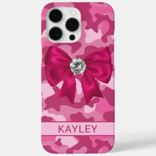 Coque iPhone 16 Pro Max Camouflage Rose Pailleté Personnalisé