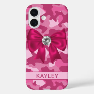 Coque Pour iPhone 16 Camouflage Rose Pailleté Personnalisé