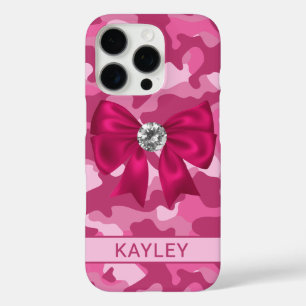 Coque iPhone 16 Pro Camouflage Rose Personnalisé Brillante