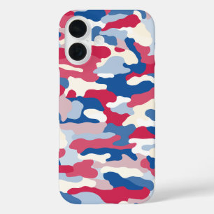 Coque Pour iPhone 16 Camouflage rouge blanc et bleu