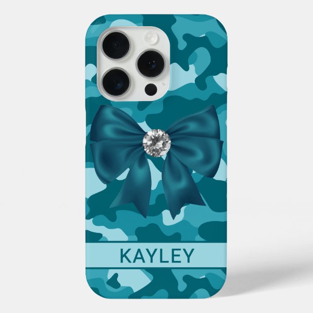 Coques Case-Mate iPhone Camouflage sarcelle brillant personnalisé (Verso)