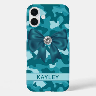 Coque Pour iPhone 16 Plus Camouflage sarcelle brillant personnalisé