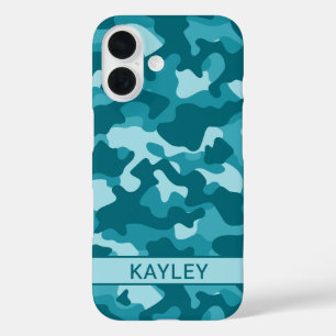 Coque Pour iPhone 16 Camouflage sarcelle personnalisé
