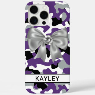 Coque iPhone 16 Pro Max Camouflage Violet Noir Personnalisé Brillamment