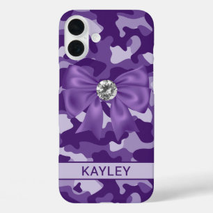 Coque Pour iPhone 16 Plus Camouflage Violet Personnalisé Brillante