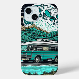 Coque Case-Mate iPhone Camper vintage Turquoise RV dans les montagnes