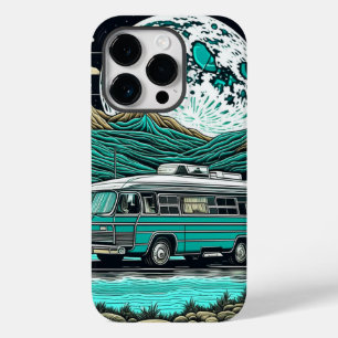Coque Case-Mate iPhone Camper vintage Turquoise RV dans les montagnes