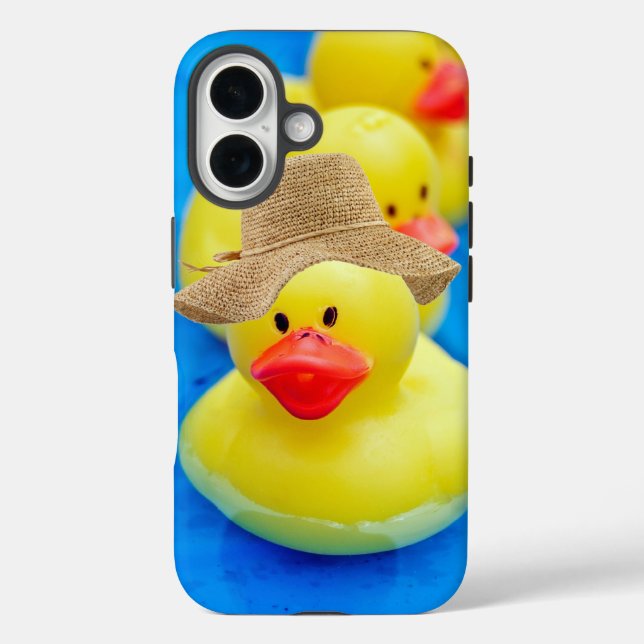 Coques Case-Mate iPhone Canard en caoutchouc jaune avec Casquette d'été (Verso)