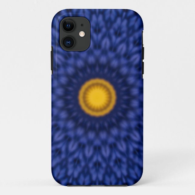 Coques Case-Mate iPhone Canard sur fond bleu avec kaléidoscope jaune (Dos)