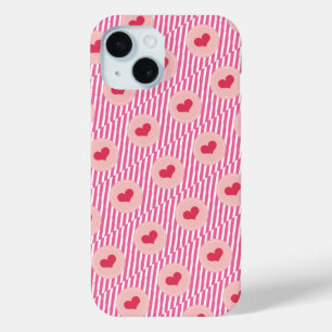 Coque Pour iPhone 15 Candy Stripes Red Love Hearts Saint Valentin