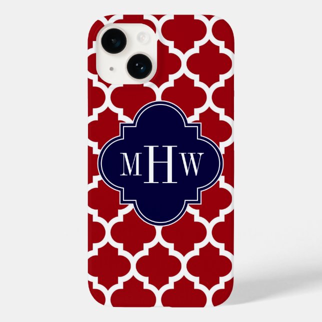 Coques Case-Mate iPhone Canneberge Blanc Marocain #5 Bleu Nuit Monogramme  (Verso)