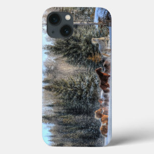 iPhone 13 Coque Cantonnement, Chevaux de course en hiver Photo nei
