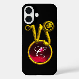 COQUES iPhone 16 CAPRICORN GOLD ZODIAC SIGNE ROUGE RUBY MONOGRAMME