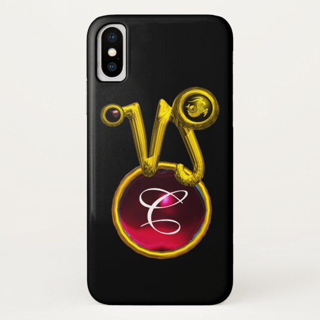 COQUES Case-Mate iPhone CAPRICORN GOLD ZODIAC SIGNE ROUGE RUBY MONOGRAMME (Dos)