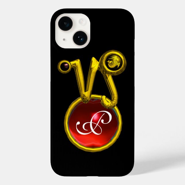 COQUES Case-Mate iPhone CAPRICORN GOLD ZODIAC SIGNE ROUGE RUBY MONOGRAMME (Verso)