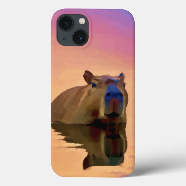 Coques Case-Mate iPhone Capybara émergeant d'un lac d'art paisible (Verso)