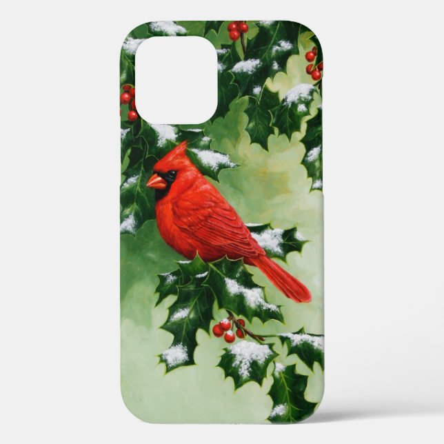 Coques Case-Mate iPhone Cardinal rouge mâle du Nord et branche de houx (Verso)