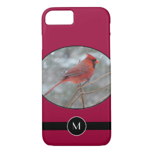 Coque Case-Mate iPhone Cardinal rouge monogramme en hiver