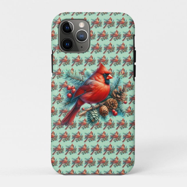 Coques Case-Mate iPhone Cardinal sur une branche de pin avec des baies d'h (Dos)
