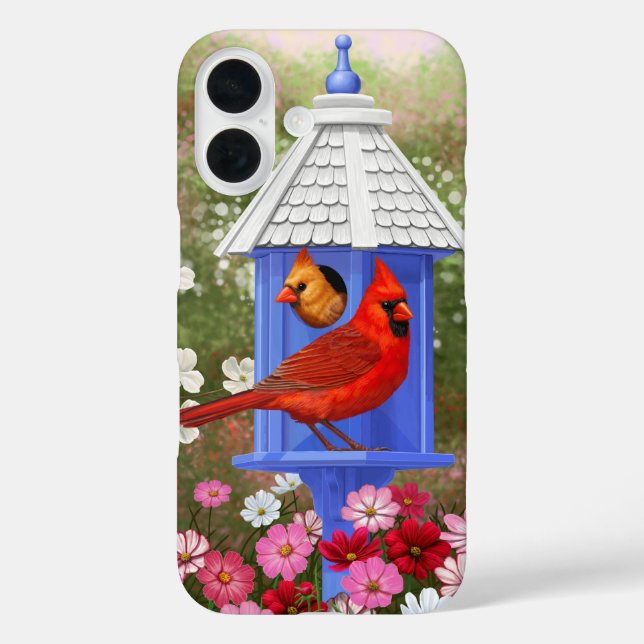 Coques Case-Mate iPhone Cardinaux et maison d'oiseaux bleue (Verso)