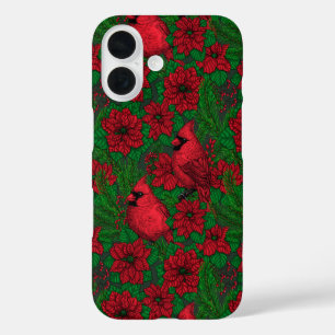Coque Pour iPhone 16 Cardinaux et poinsettia pour Noël