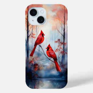 Coque Case-Mate iPhone Cardinaux rouges dans une forêt brumeuse