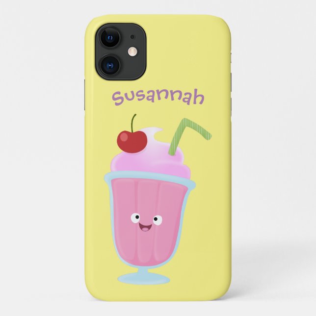 Coques Case-Mate iPhone Caricature de crème glacée de fraise mignonne (Dos)