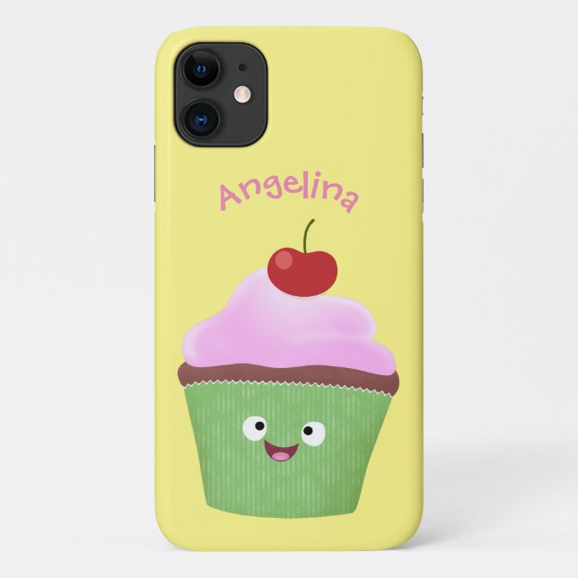 Coques Case-Mate iPhone Caricature de cupcake joyeux (Dos)