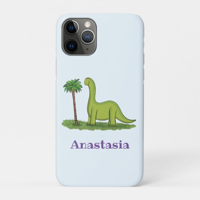 Coques Case-Mate iPhone Caricature de dinosaure de brontosaurus vert migno (Dos)