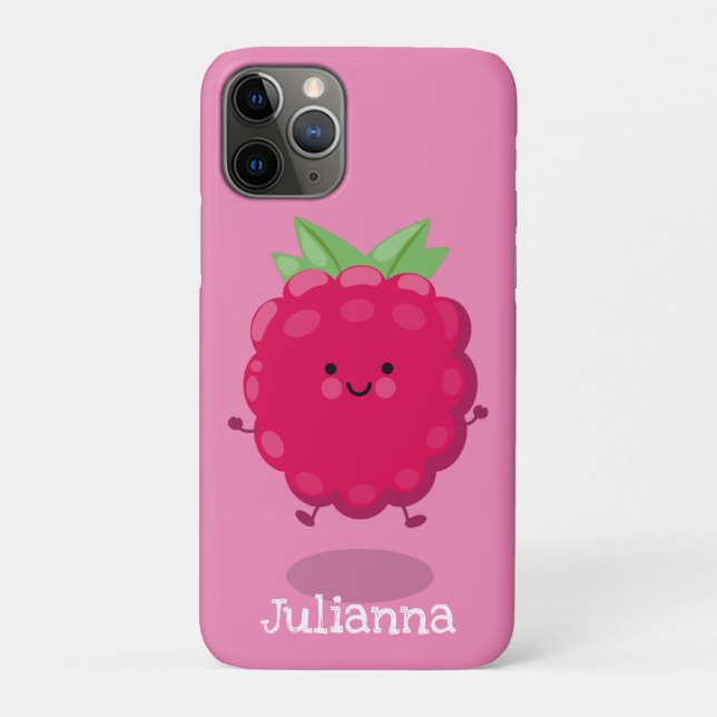 Coques Case-Mate iPhone Caricature de framboise très heureuse (Dos)