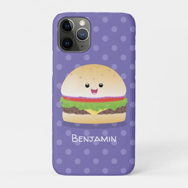 Coques Case-Mate iPhone Caricature de hamburger kawaii joyeux (Dos)
