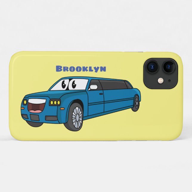 Coques Case-Mate iPhone Caricature de la Limousine bleu mignonne (Dos (Horizontal))
