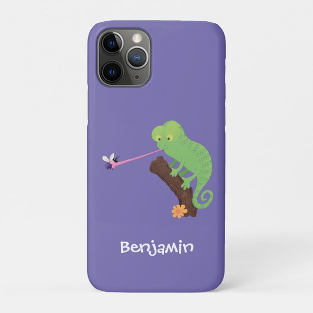 Coques Case-Mate iPhone Caricature de lézard de caméléon vert joyeux (Dos)