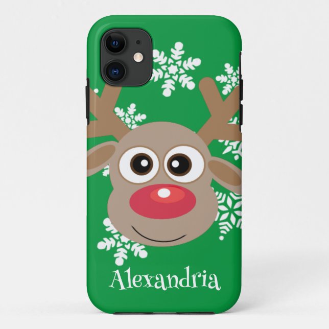 Coques Case-Mate iPhone Caricature de Noël Reindeer Fun Green (Dos)