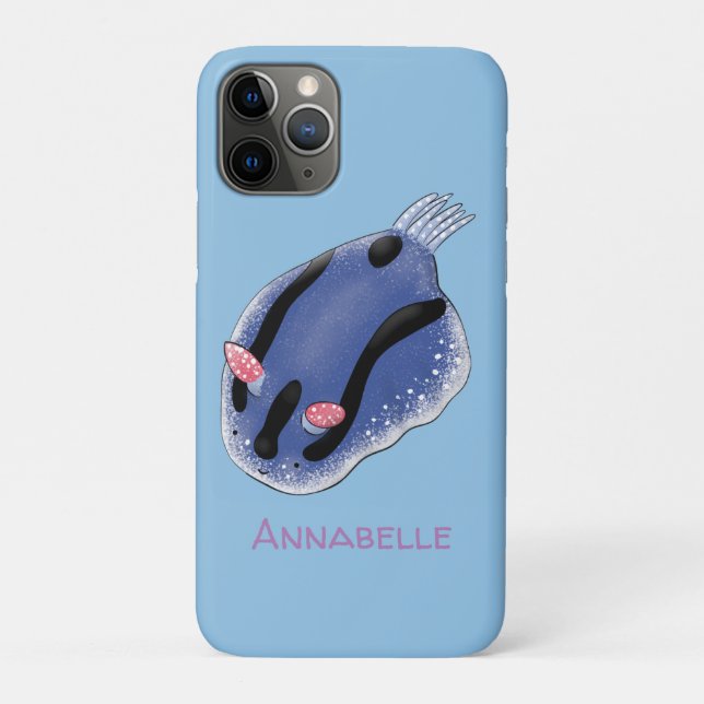 Coques Case-Mate iPhone Caricature de nudibranche bleu mignon (Dos)