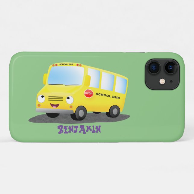 Coques Case-Mate iPhone Caricature du bus scolaire jaune joyeux (Dos (Horizontal))