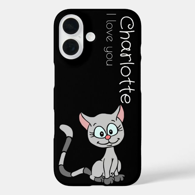 Coques Case-Mate iPhone Caricature gris mignon nom chats (Verso)