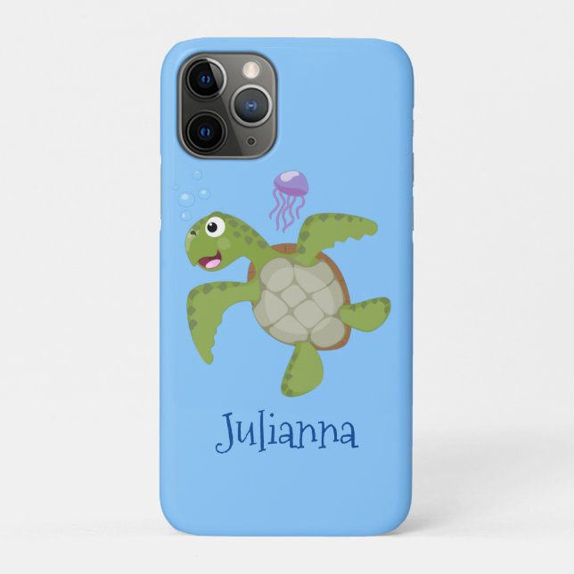 Coques Case-Mate iPhone Caricature joyeuse de tortue de mer verte mignonne (Dos)