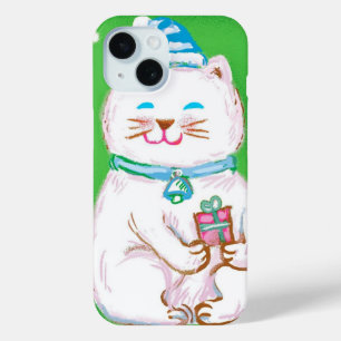 Coque Case-Mate iPhone Caricature mignonne Chat de Noël portant un chapea