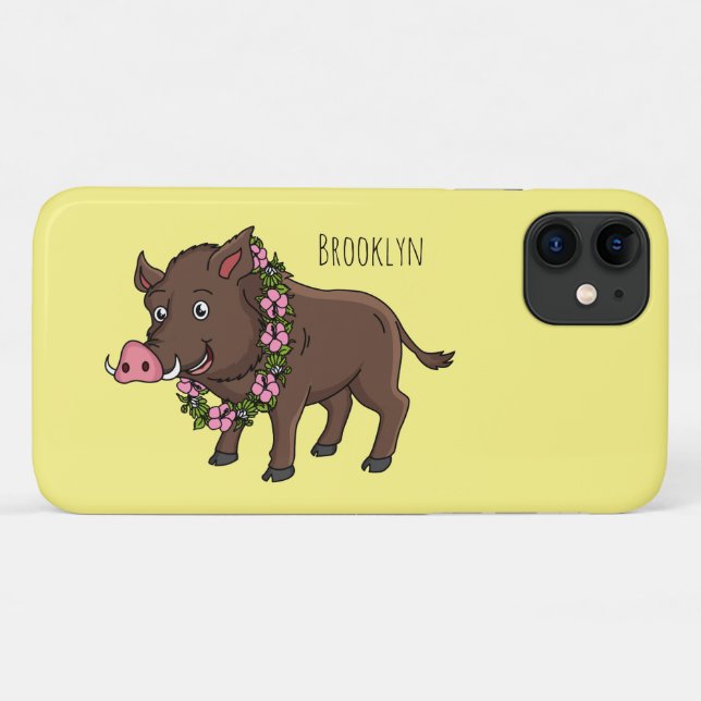 Coques Case-Mate iPhone Caricature mignonne sanglier et fleurs (Dos (Horizontal))
