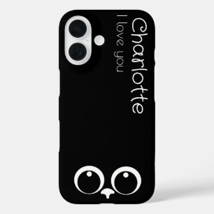 Coque Pour iPhone 16 Caricature noire mignonne chats nom charbon